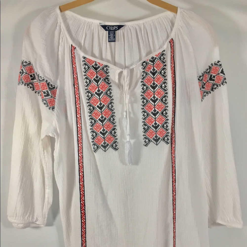 Chaps boho style embroidered detail shirt